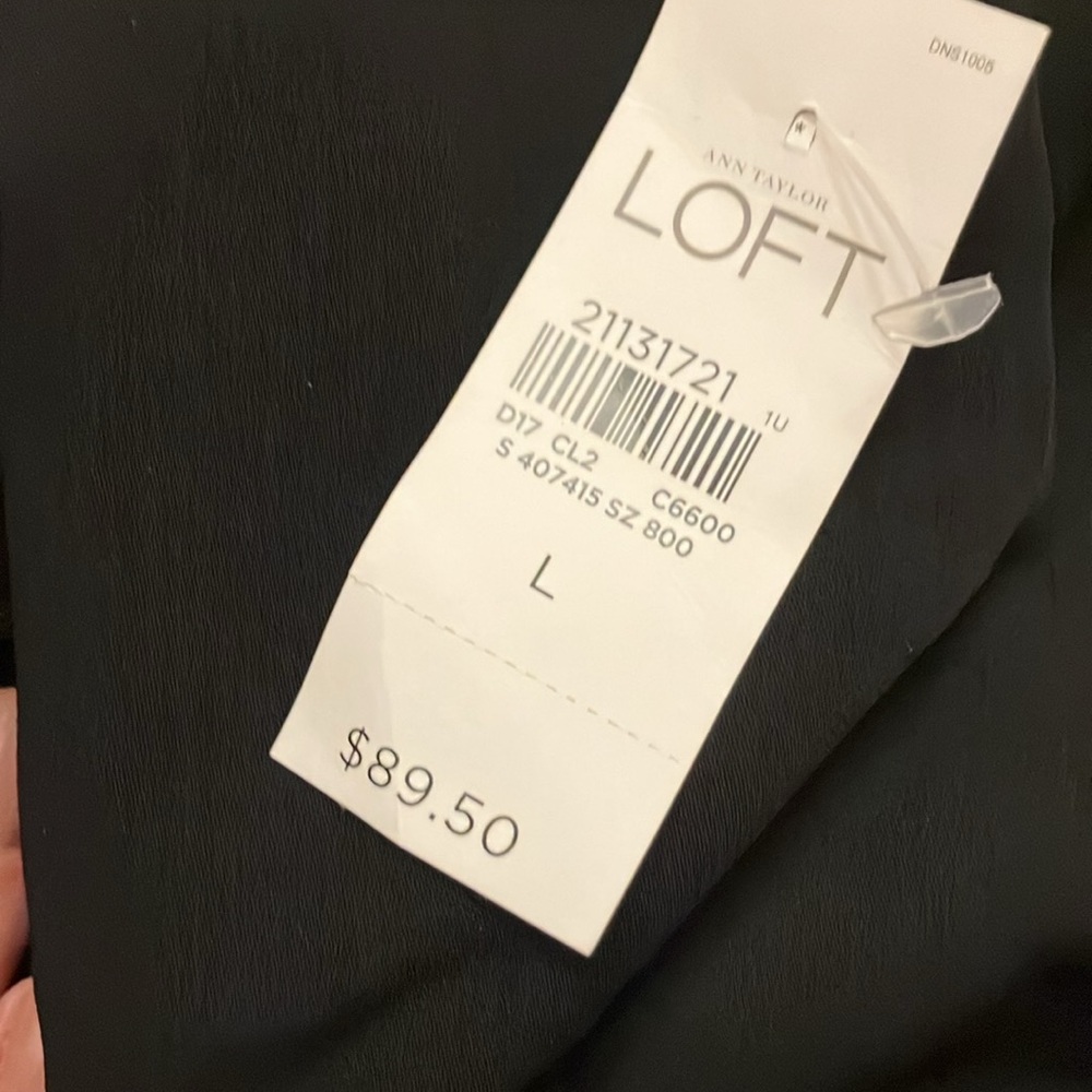 LOFT. LOOK AT THE BACK-BEAUTIFUL FLOWY LINED BLACK DRESS. SIZE LARGE. NWT - Picture 3 of 9